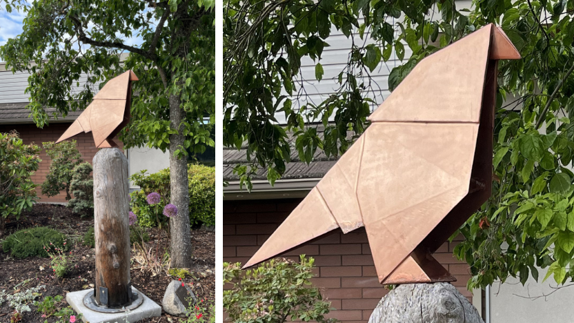 Copper Finch sculpture by Erick James