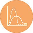 Orange round icon with a graph or chart inside