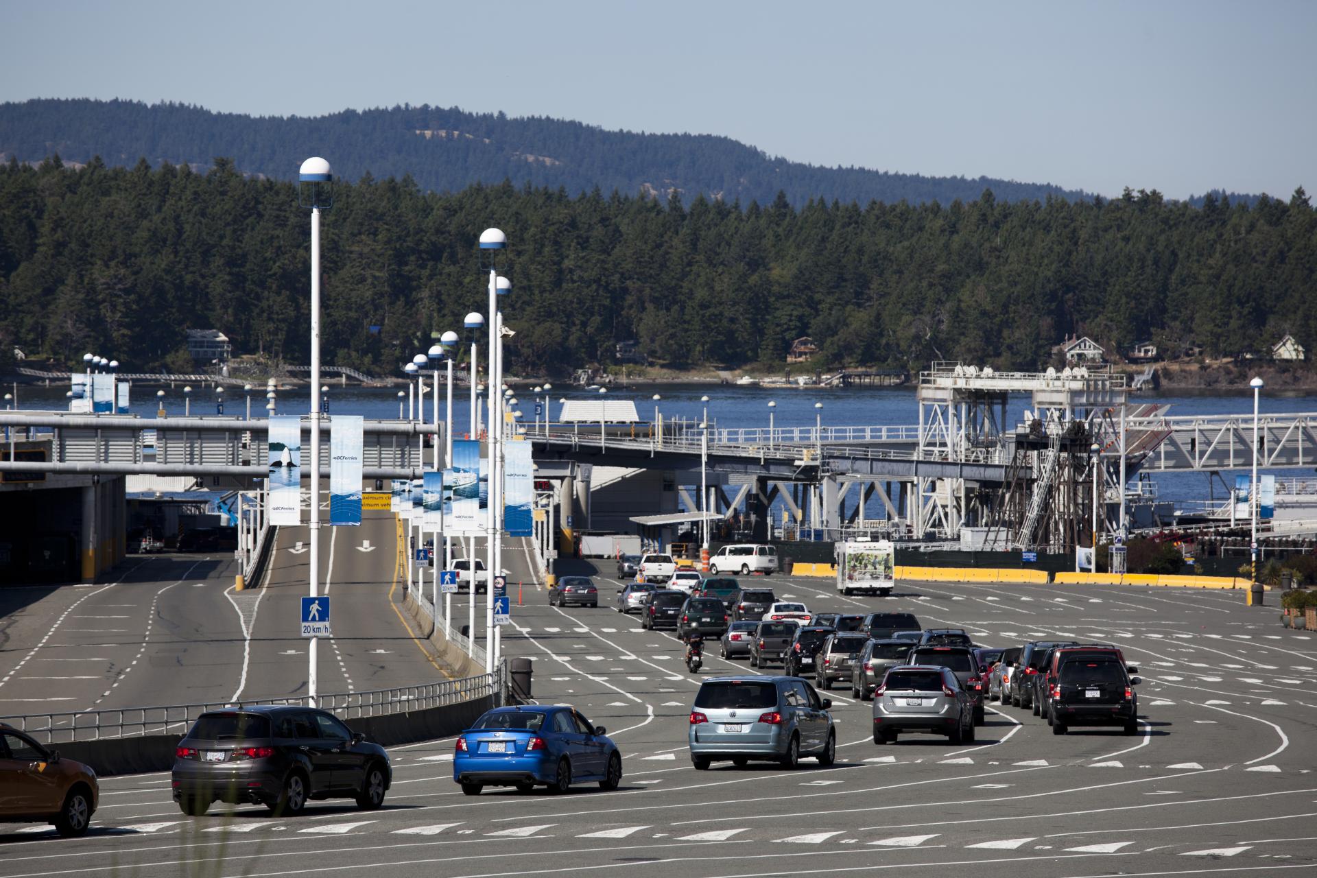 Cars lining up at the ferry terminal