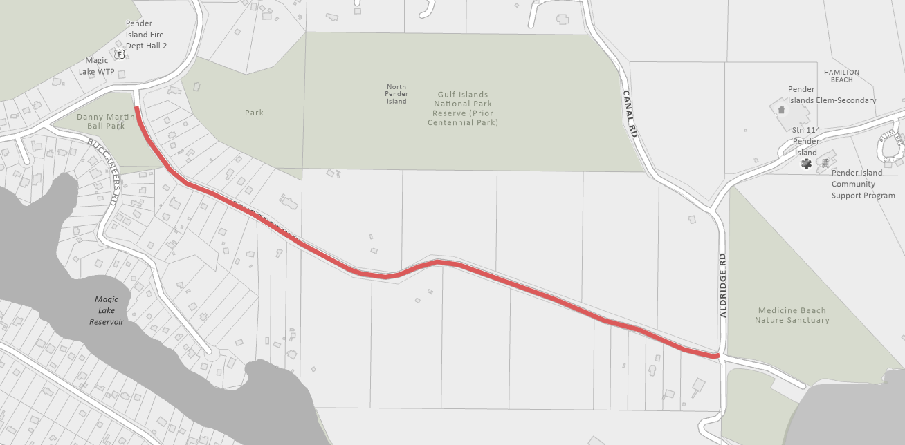 Highlighted map of schooner way trail construction area.